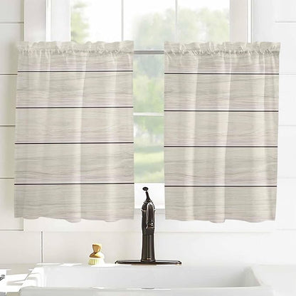Vintage Country Wooden Board Window Valance Curtains, Gradient Wood Grain Line - Image 4