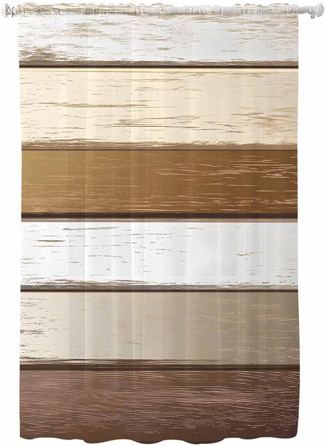 Sheer Curtains 63 Inch Length, Vintage Geometric Brown Semi Sheer Curtains by Unknown