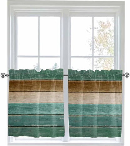 Vintage Plank Turquoise Brown Window Valance Curtains, Farmhouse Wood Grain - Image 6