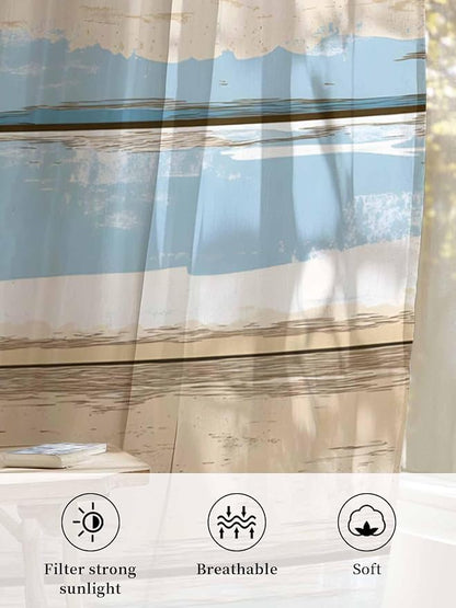 Sheer Curtains 84 Inches Long, Vintage Geometric Blue Semi Sheer Curtains Light - Image 6