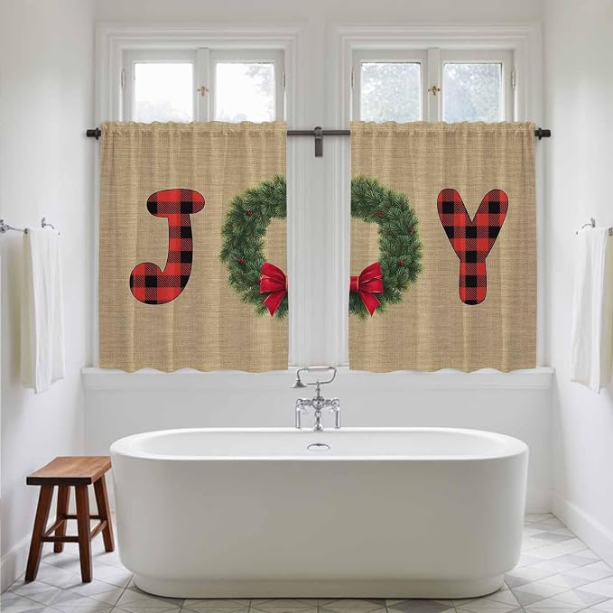 Red Green Christmas Kitchen Tier Curtains 45 Inch Long 2 Panel Set, Rod Pocket - Image 5