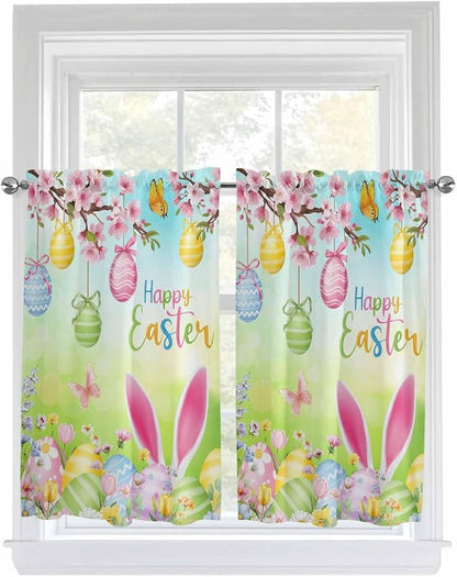 Easter Tier Curtains 45 Inches Long, Spring Bunny Colorful Rabbit Eggs by Unknown