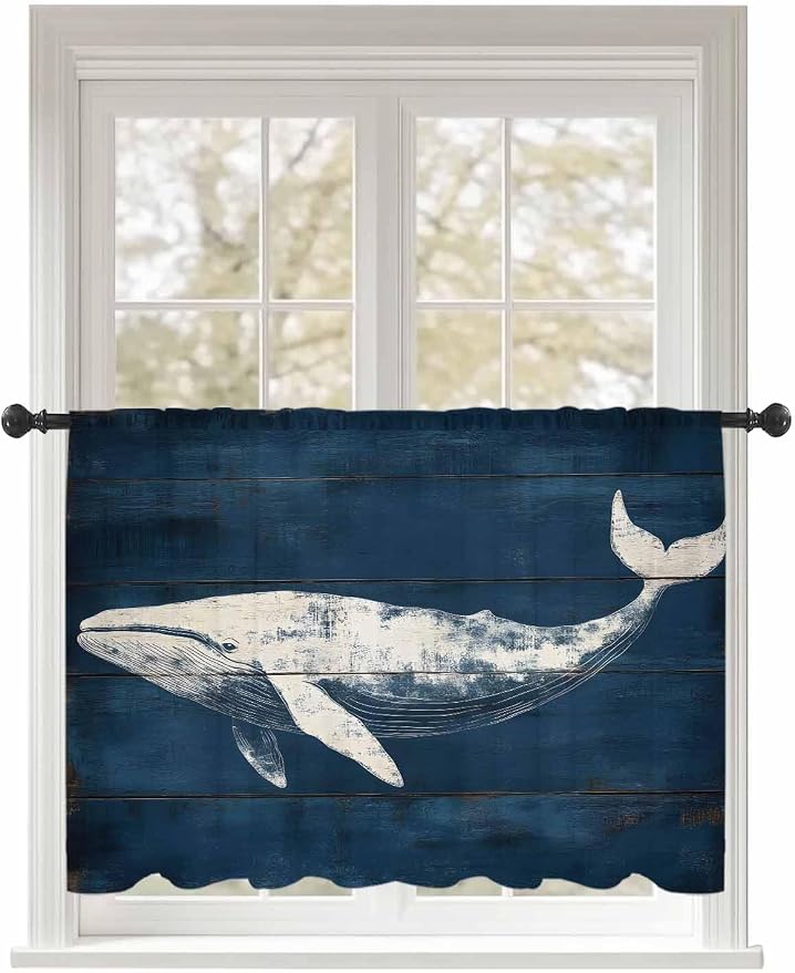Sheer Curtains 45 Inch Length, Summer Whale Semi Sheer Curtains Light Filtering by Unknown