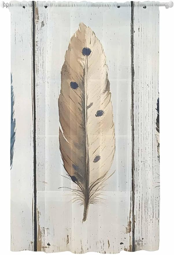 Sheer Curtains 84 Inches Long, Farmhouse Feather Semi Sheer Curtains Light by Unknown