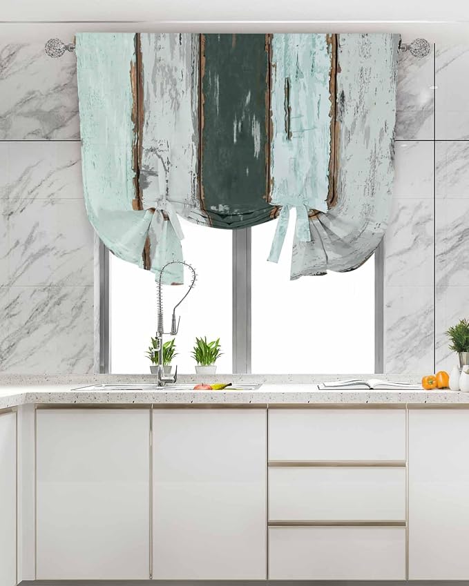 Tie Up Curtains for Windows, Vintage Wooden Retro Art Farmhouse Barns Tie Up - Image 4
