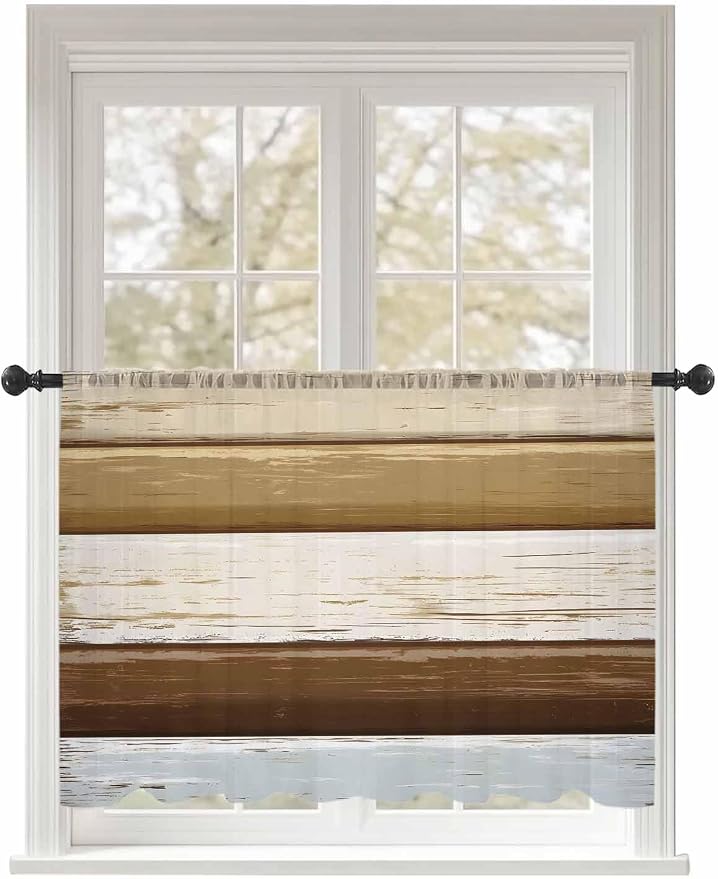 Sheer Curtains 54 Inch Length, Wood Grain Brown Semi Sheer Curtains Light by Unknown