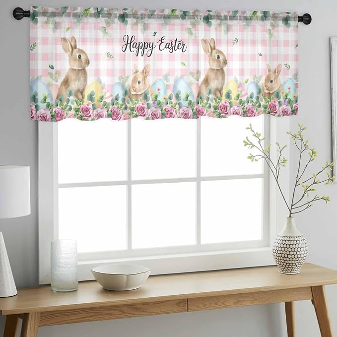Easter Sheer Valances for Windows 54"x18", Light Filtering Kitchen Curtains - Image 2