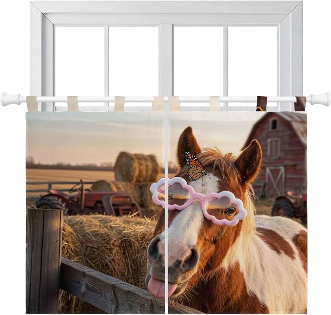 Farm Horses Bedroom Curtains 63 Inch Length, Window Curtains Tab Top, Farmhouse by Unknown
