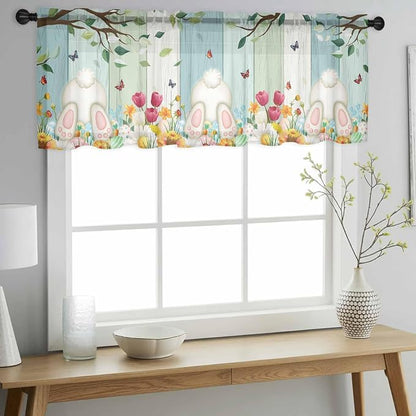 Easter Sheer Valances for Windows 42"x18", Light Filtering Kitchen Curtains - Image 2