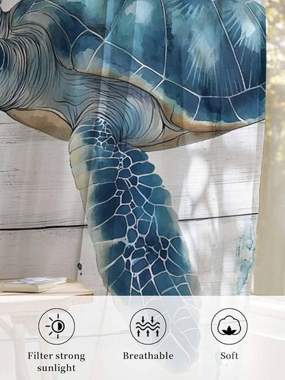 Sheer Curtains 84 Inches Long, Teal Green Ocean Turtle Semi Sheer Curtains - Image 6