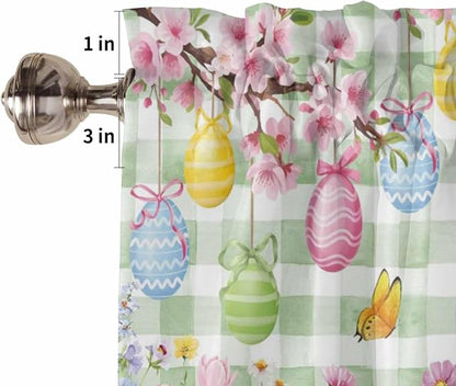 Happy Easter Half Window Curtain 36 Inches Long, Spring Bunny Eggs Flower Sage - Image 6