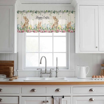 Easter Sheer Valances for Windows 42"x18", Light Filtering Kitchen Curtains - Image 3