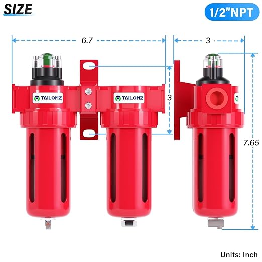 TAILONZ PNEUMATIC 0-150PSI 1/2 Inch NPT Aluminum Alloy Air Filter Drying System - Image 2