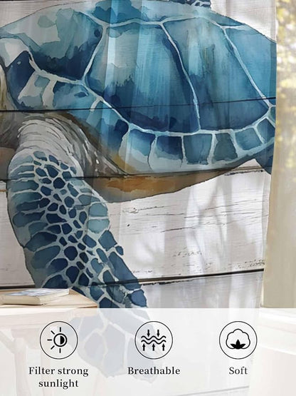 Sheer Curtains 108 Inches Long, Sea Turtle Blue Semi Sheer Curtains Light - Image 6
