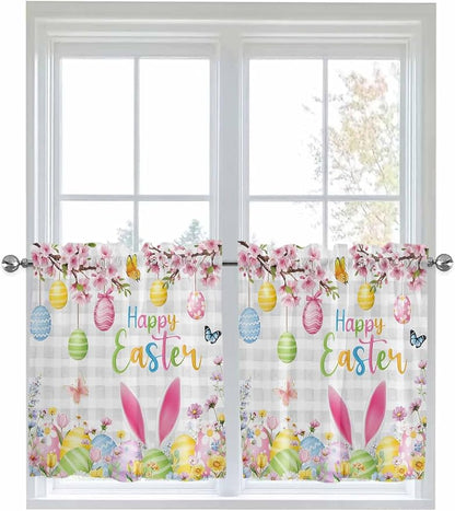 Happy Easter Half Window Curtain 36 Inches Long, Spring Watercolor Bunny Eggs by Unknown