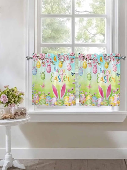 Easter Half Window Curtains 24 Inches Long, Spring Bunny Colorful Rabbit Eggs - Image 7