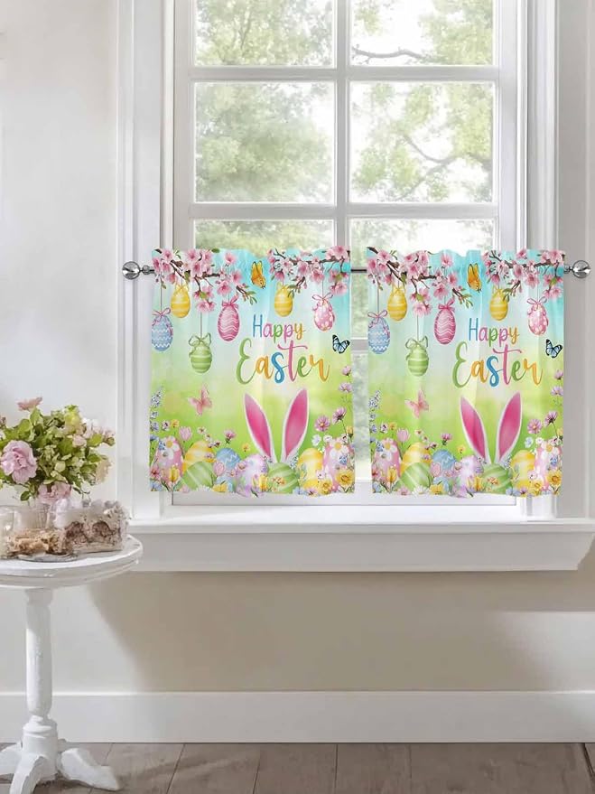 Easter Half Window Curtain 36 Inches Long, Spring Bunny Colorful Rabbit Eggs - Image 7