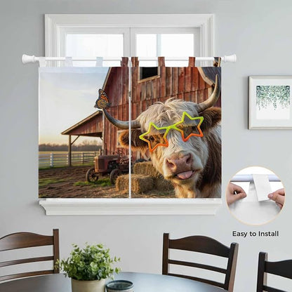 Farm Yaks Bedroom Curtains 63 Inch Length, Window Curtains Tab Top, Farmhouse - Image 4