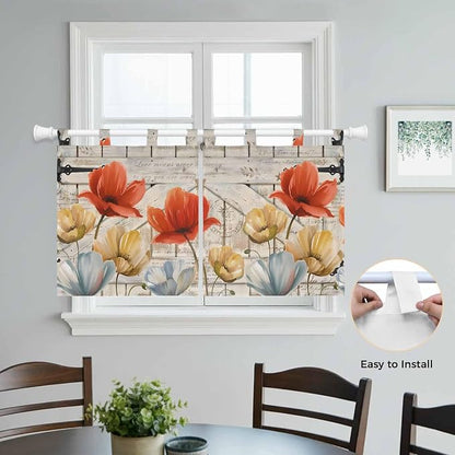 Retro Floral Kitchen Curtains 36 Inch Length, Small Window Curtains Tab Top - Image 4