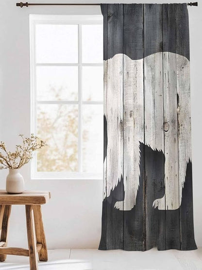 Sheer Curtains 108 Inches Long, Rustic Counrty Vintage Wood Grain Privacy Voile - Image 3