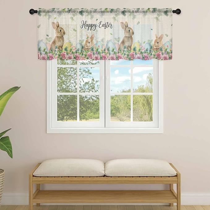 Easter Sheer Valances for Windows 42"x18", Light Filtering Kitchen Curtains - Image 4