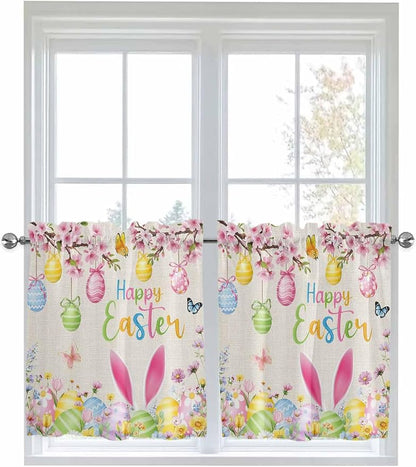 Happy Easter Half Window Curtain 36 Inches Long, Spring Farmhouse Bunny Eggs by Unknown