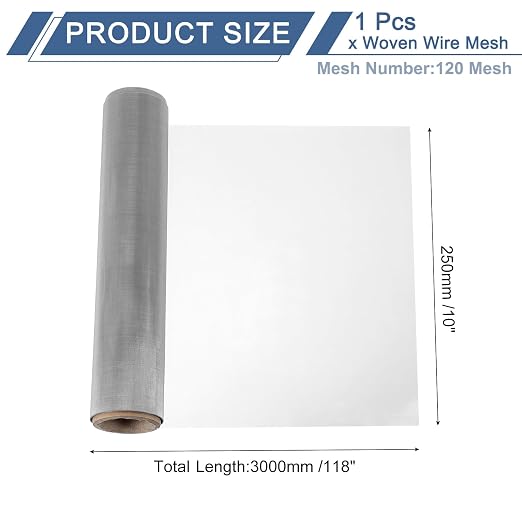 uxcell 120 Mesh 118" x 10" Woven Wire Mesh, 316 Stainless Steel Air Vent Filter - Image 2