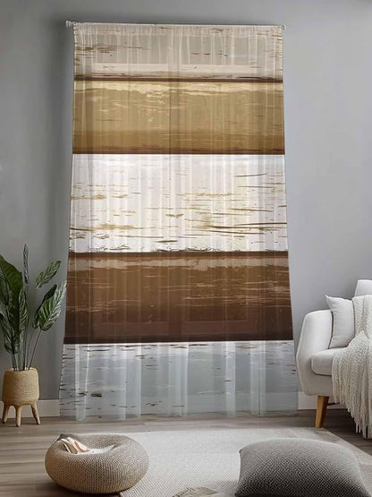 Sheer Curtains 84 Inches Long, Wood Grain Brown Semi Sheer Curtains Light - Image 2