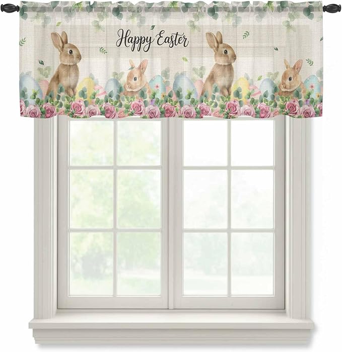 Easter Sheer Valances for Windows 42"x18", Light Filtering Kitchen Curtains by Unknown
