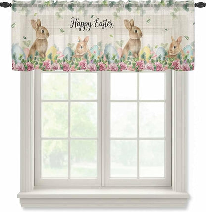 Easter Sheer Valances for Windows 60"x18", Light Filtering Kitchen Curtains by Unknown