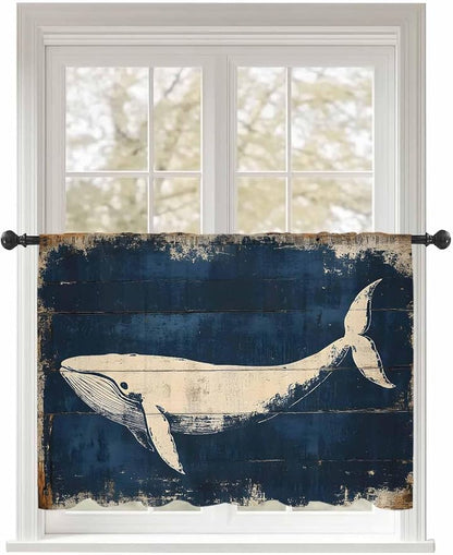 Sheer Curtains 45 Inch Length, Ocean Whale Blue Semi Sheer Curtains Light by Unknown