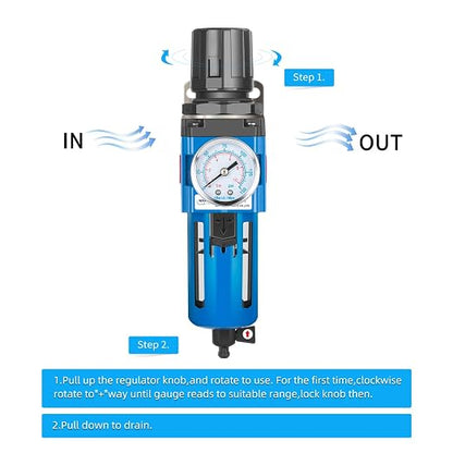 NANPU 3/8" NPT Compressed Air Filter Regulator Combo Piggyback, 5 Micron Brass - Image 2