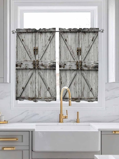 Vintage Gate Kitchen Curtains 54 Inches Length, Farmhouse Wooden Grain Shabby - Image 3
