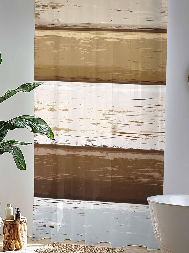Sheer Curtains 108 Inches Long, Wood Grain Brown Semi Sheer Curtains Light - Image 4