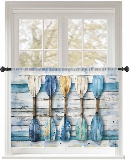 Sheer Curtains 45 Inch Length, Lake Paddle Striped Semi Sheer Curtains Light by Unknown