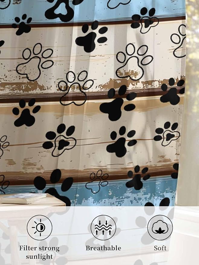 Sheer Curtains 96 Inches Long, Vintage Farmhouse Rustic Wooden Grain Privacy - Image 6