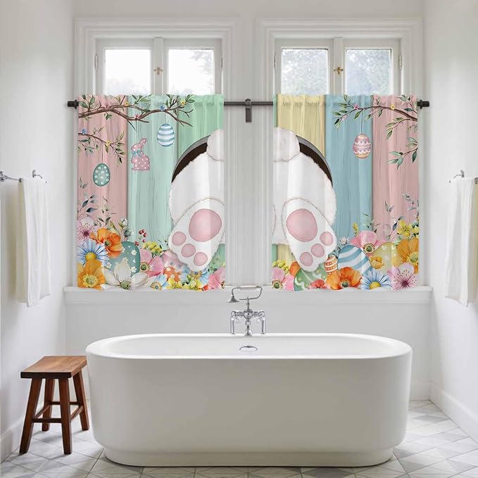 Easter Kitchen Curtains 45 Inch Long 2 Panel Set, Rod Pocket Window Treatment - Image 5