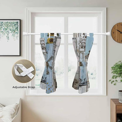 Blue Grey Wooden Bedroom Curtains 63 Inch Length, Window Curtains Tab Top - Image 5
