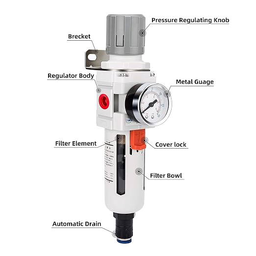 NANPU 3/8" NPT Compressed Air Filter Regulator Combo Piggyback, Auto Drain - Image 2