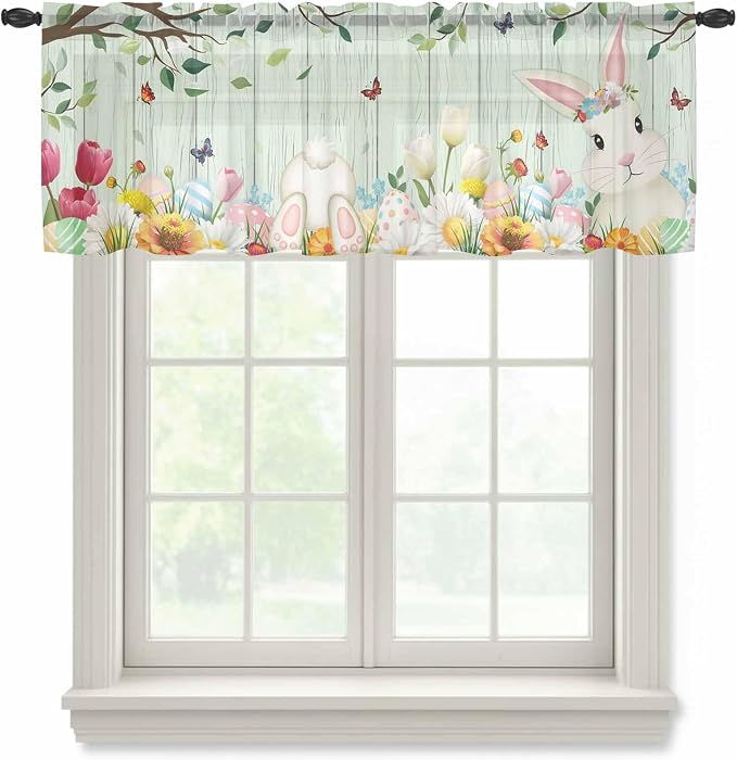 Easter Sheer Valances for Windows 60"x18", Light Filtering Kitchen Curtains by Unknown