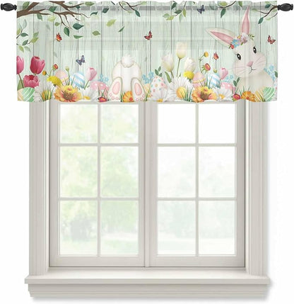 Easter Sheer Valances for Windows 60"x18", Light Filtering Kitchen Curtains by Unknown