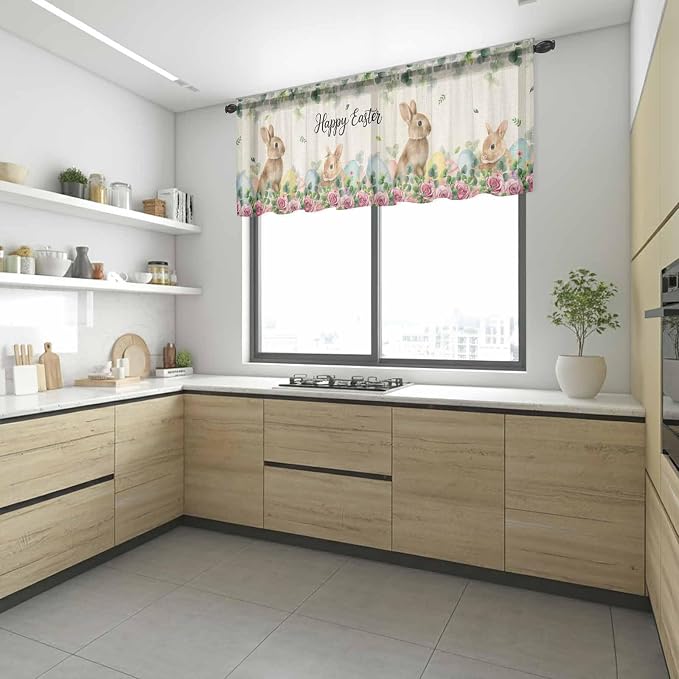 Easter Sheer Valances for Windows 54"x18", Light Filtering Kitchen Curtains - Image 6