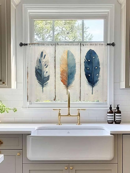 Sheer Curtains 54 Inch Length, Boho Ombre Vintage Wooden Grain Privacy Voile - Image 3