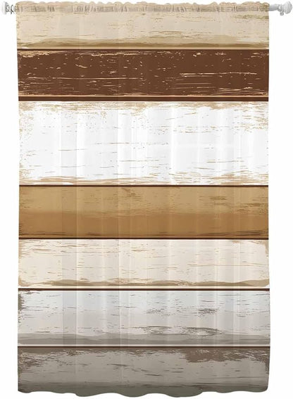 Sheer Curtains 63 Inch Length, Vintage Country Geometric Striped Privacy Voile by Unknown