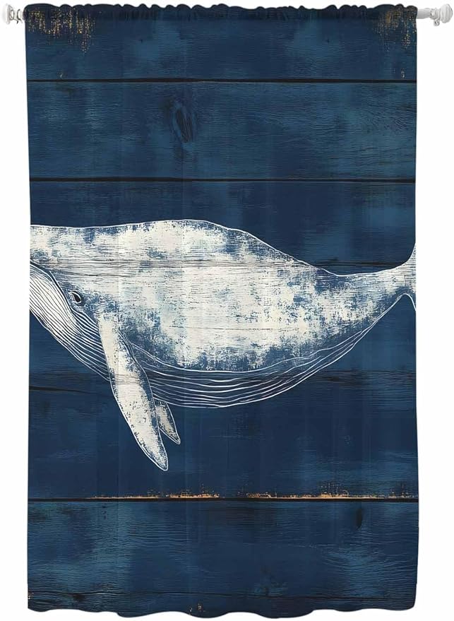 Sheer Curtains 63 Inch Length, Summer Whale Semi Sheer Curtains Light Filtering by Unknown