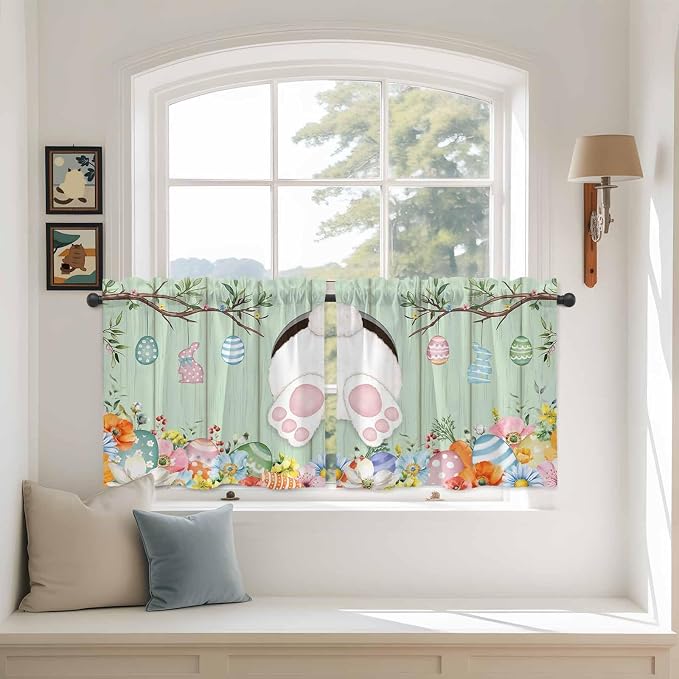 Easter Kitchen Tier Curtains 36 Inch Long 2 Panel Set, Rod Pocket Half Window by Unknown