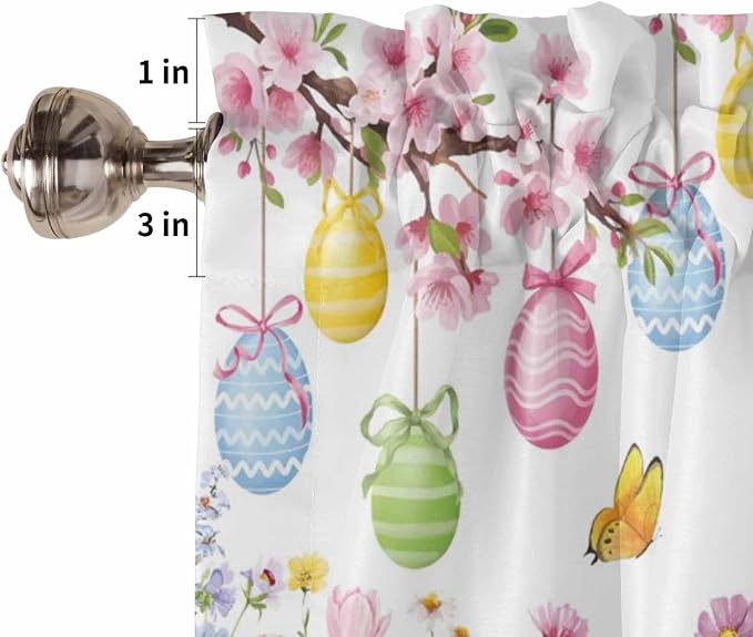 Happy Easter Half Window Curtains 24 Inches Long, Spring Watercolor Bunny Eggs - Image 6