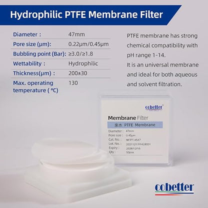 100 Pieces/Pack PTFE Disc Membrane Filters Hydrophilic 47mm Diameter 0.45µm - Image 2