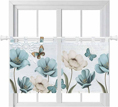 Blue Tulips Kitchen Curtains 36 Inch Length, Small Window Curtains Tab Top by Unknown