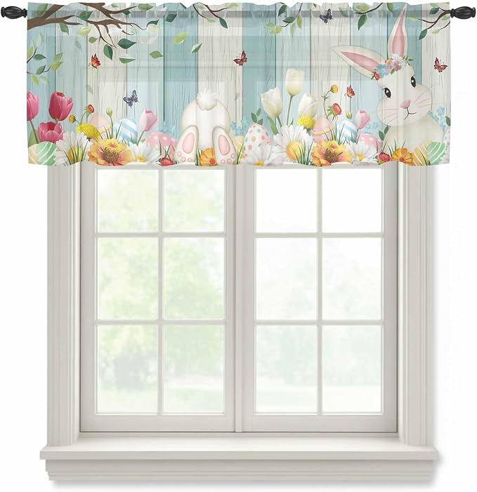 Easter Sheer Valances for Windows 60"x18", Light Filtering Kitchen Curtains by Unknown